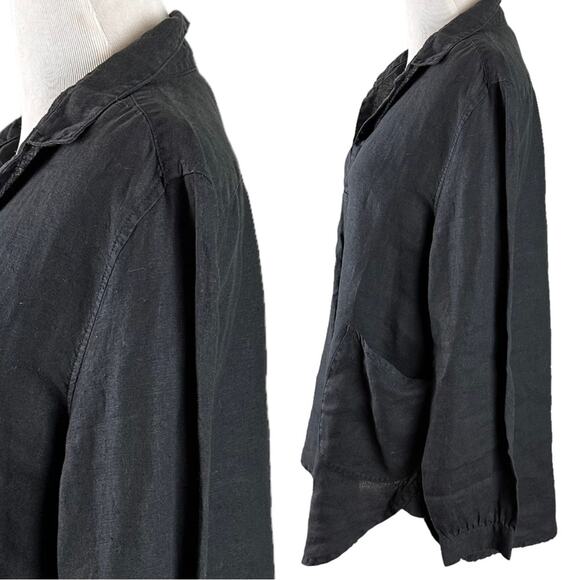 Fresh Produce 100% Linen Black Tunic Top Pockets Split Neck LagenLook Small NWT - Picture 6 of 8